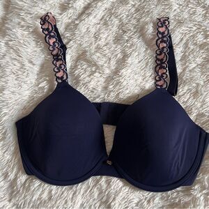 NATORI Pure Luxe Custom Coverage Contour Underwire Bra in Navy 32C NEW